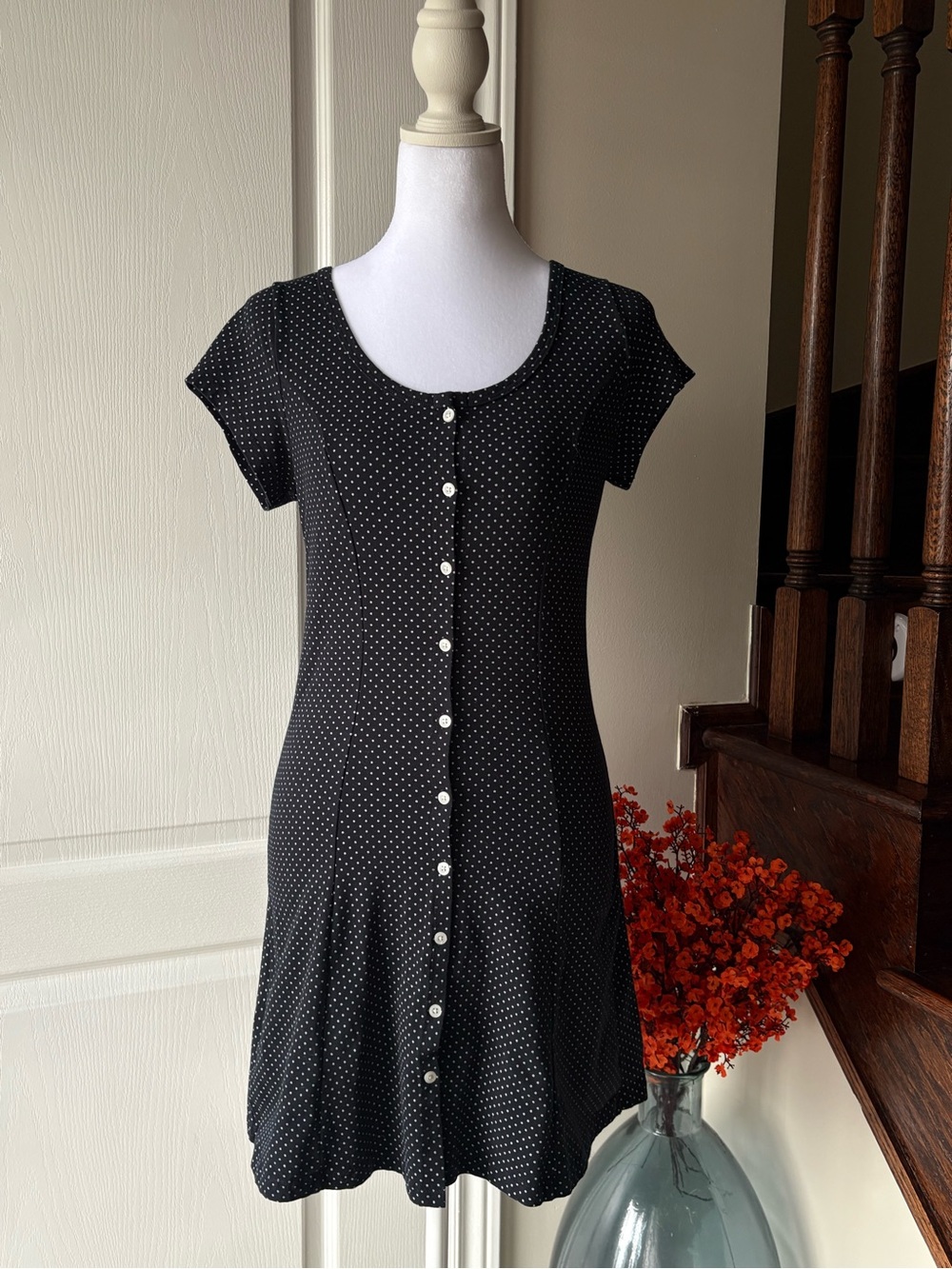 Brandy Melville Navy Polka Dot Button-Front Women's Dress